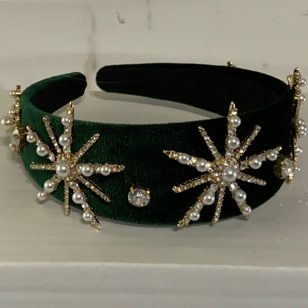 Jeweled headband emerald green fabric, NEW
